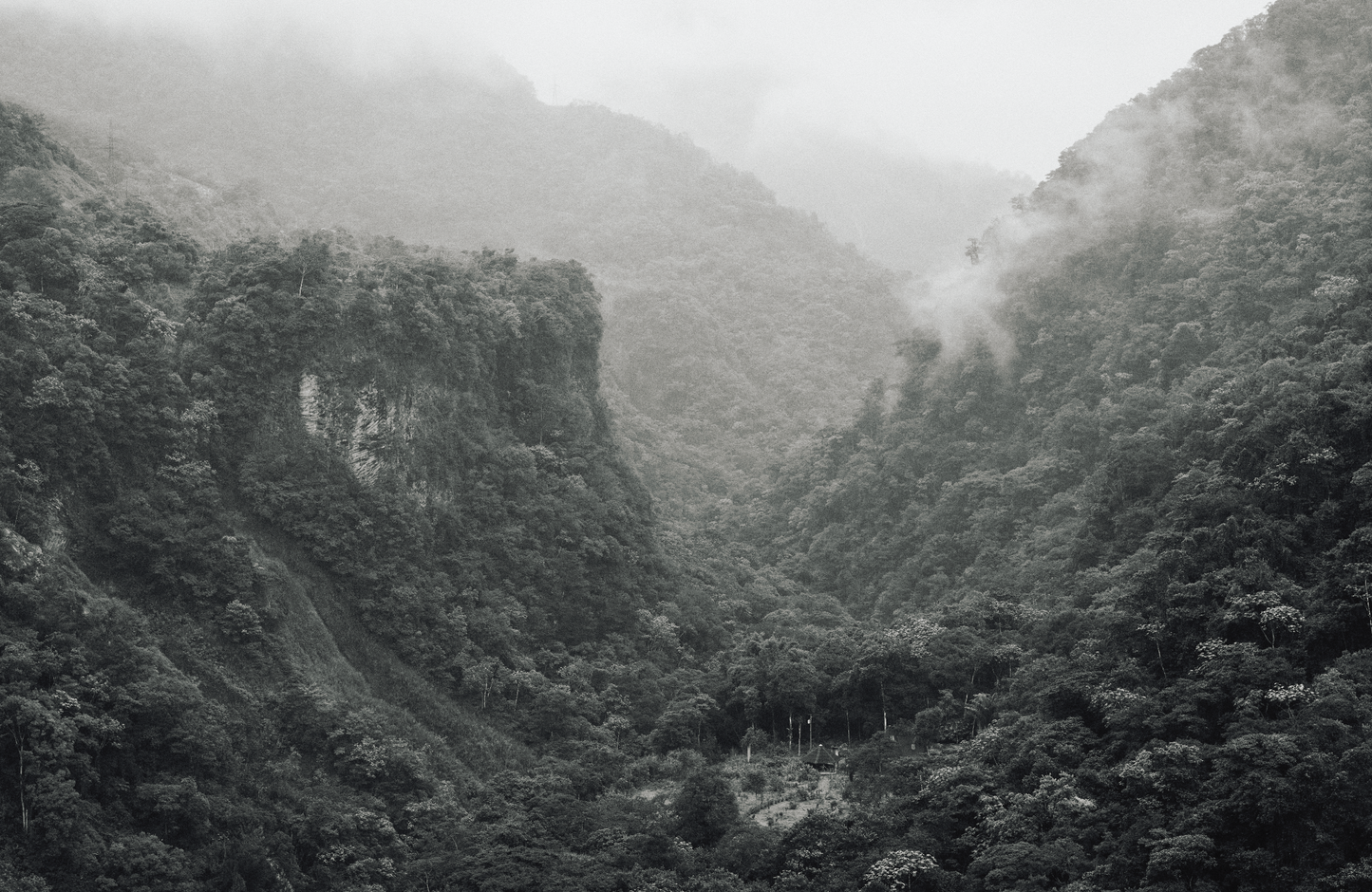 Black and white photo of Banos Ecuador